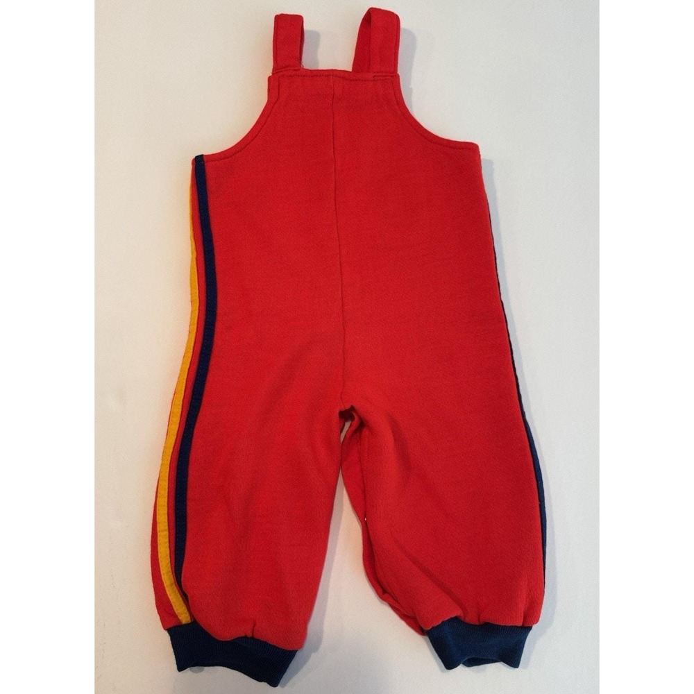 Vintage Red Toddler Romper Overalls 9-12 Month Unisex Colorblock Trim Snap Legs - Picture 5 of 5
